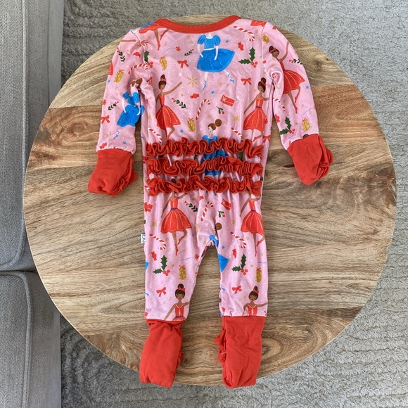 Laree + Co. Bamboo Holiday Ruffle Convertible Footie Pajama - Picture 2 of 7